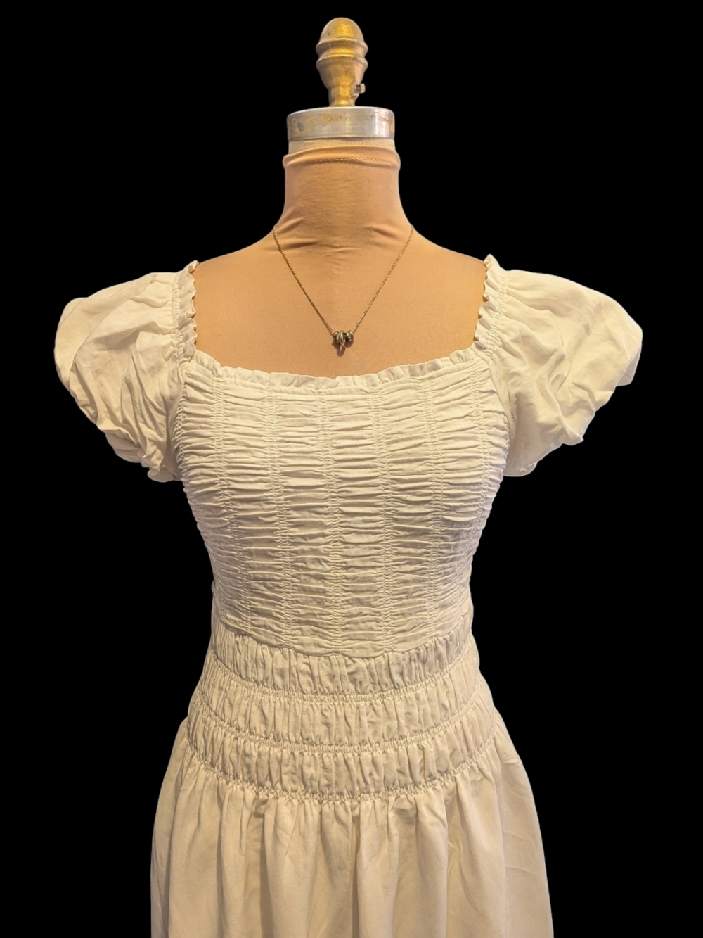 NWT "MALTA" Dress By KOURT. Smocked Puff-Sleeve White Midi Dress XS - Picture 3 of 7
